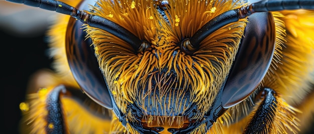 Photo closeup of a colorful bee with detailed features