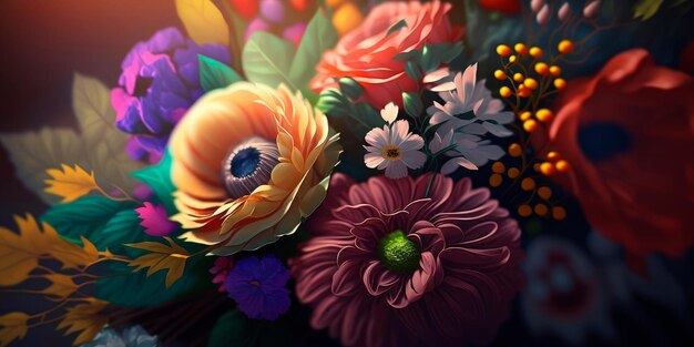 A closeup of a colorful bouquet of flowers Generative AI