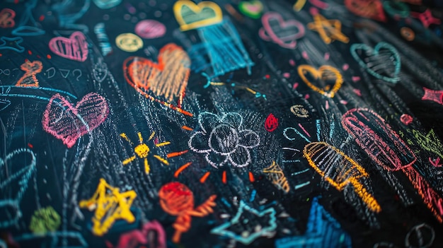 CloseUp of Colorful Chalkboard Drawings