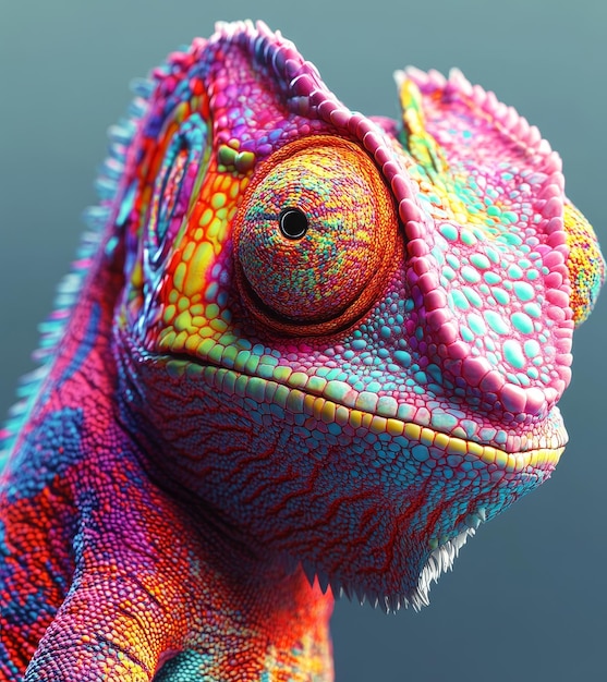 Closeup of a colorful chameleon on a dark background