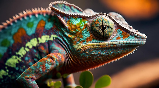 A CloseUp of a Colorful Chameleon in Psychedelic Art with concept style macro Generative Ai