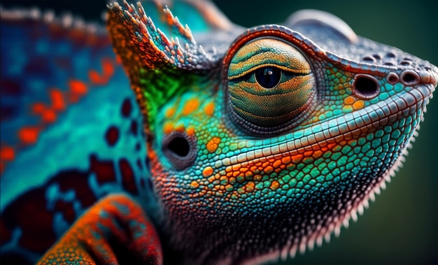 A CloseUp of a Colorful Chameleon in Psychedelic Art with concept style macro Generative Ai