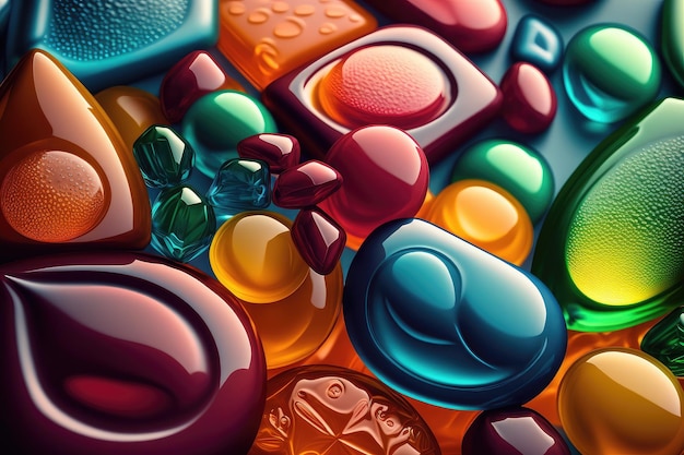 Closeup of colorful cough drops with their distinctive shapes and flavors visible