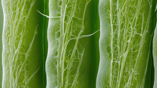 Photo closeup of colorful fibers on a green leaf showcasing natural detail