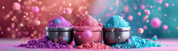 Photo closeup of colorful holi powders mixed together vibrant blend of festive colors in holi