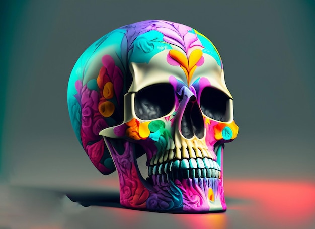 Closeup of the colorful human skull