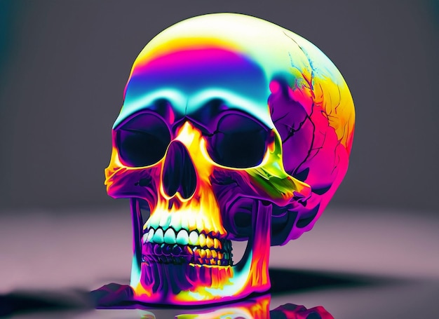 Closeup of the colorful human skull