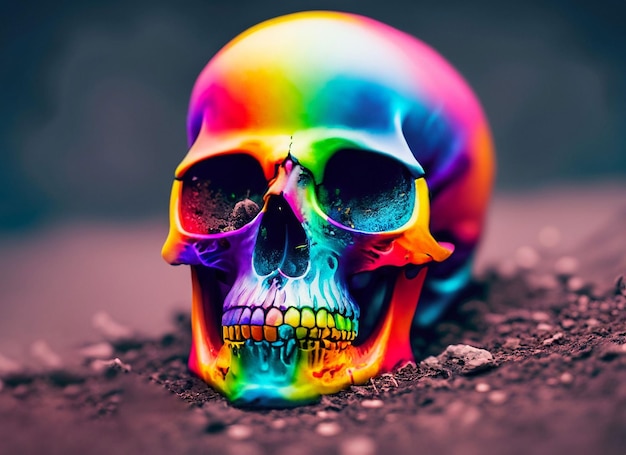 Closeup of the colorful human skull