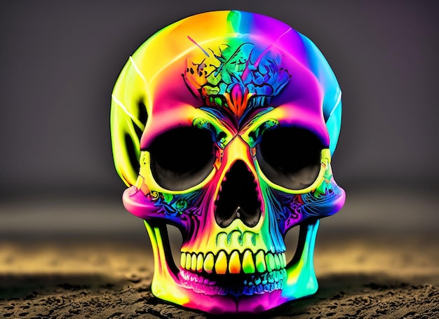 Closeup of the colorful human skull