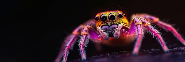 A closeup of a colorful jumping spider showcasing its vibrant purple and gold coloration Its