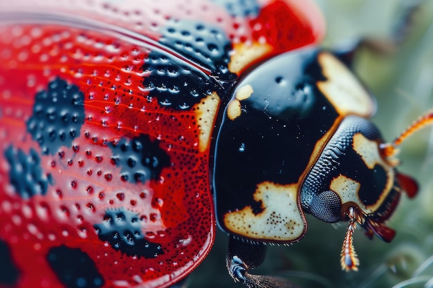 Photo a closeup of a colorful ladybug resting on a green leaf surrounded by soft foliage in a serene garden during daylight hours