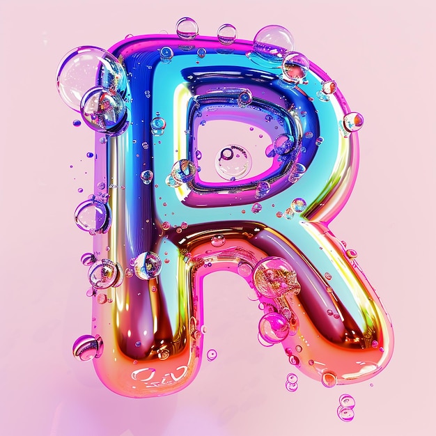 Photo a closeup of a colorful liquid letter with bubbles