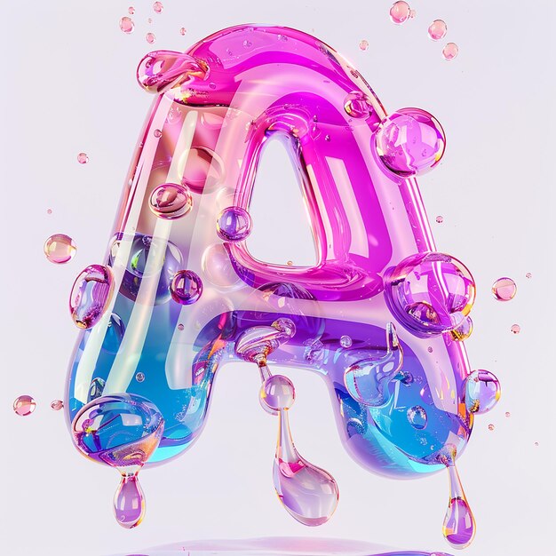 Photo a closeup of a colorful liquid letter with bubbles