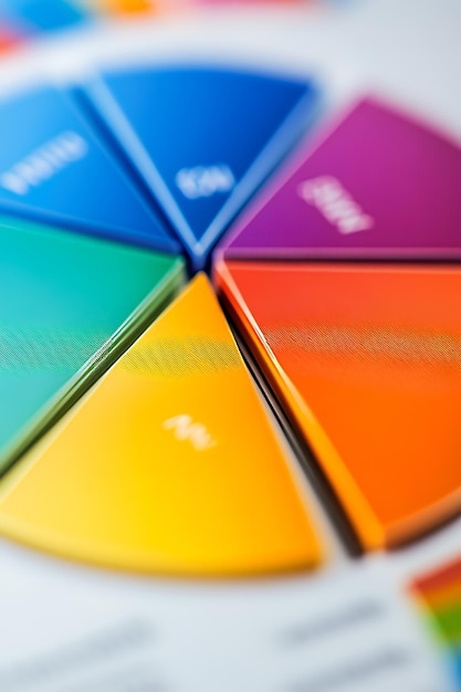 Photo closeup of a colorful pie chart with six segments