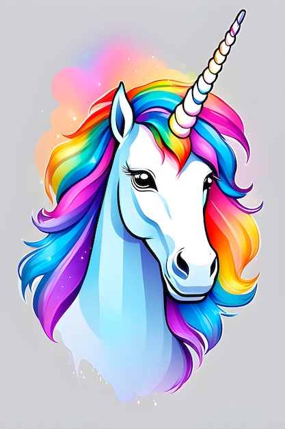 closeup colorful portrait of unicorn in paints print tshirt design