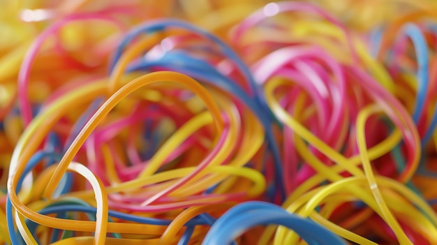 A closeup of colorful rubber bands