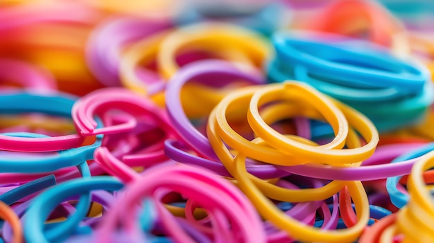 A closeup of colorful rubber bands