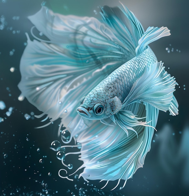 Closeup of a colorful Siamese fighting fish with a beautiful wavy tail on a soft black background