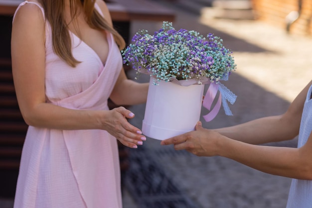 Closeup colorful spring bouquet with many different flowers jelly