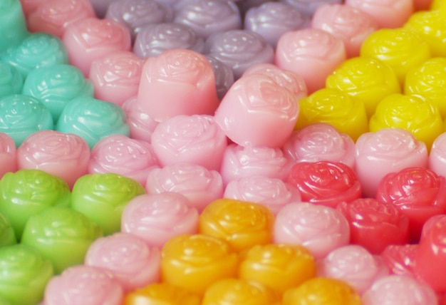 Closeup of colorful Thai sweetmeat pudding