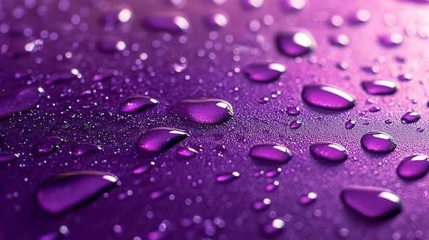 Closeup of colorful water droplets on a vibrant gradient background with bokeh effects