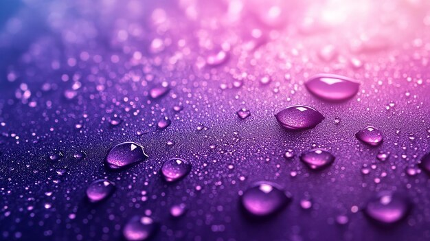 Closeup of colorful water droplets on a vibrant gradient background with bokeh effects