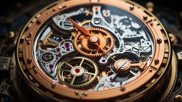 Closeup of a Complex Mechanical Watch Movement