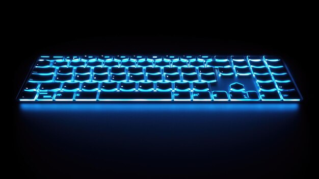 Photo closeup computer keyboard glowing in dark as digital technology background