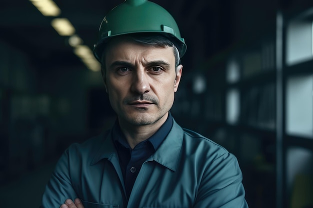 Closeup of a confident engineer male factory worker