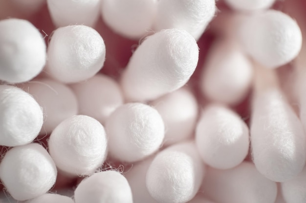 Closeup of cotton swabs soft sticks earwax macro swabs closeup