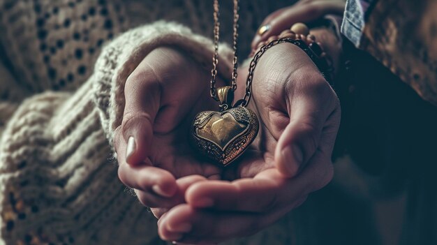 A closeup of a couples hands holding a heartshaped pendant or locket hd hands holding pendant p