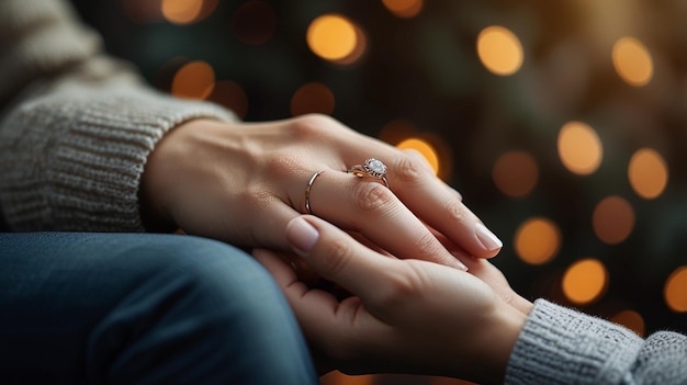 Photo closeup of couples hands one holding a ring intimate gesture engagement ring detail romantic m