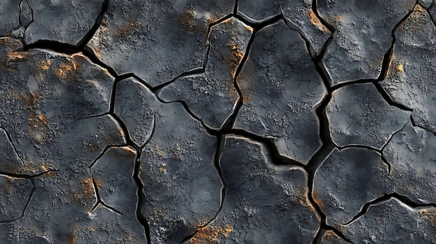 Photo a closeup of cracked and weathered black rock with traces of orange