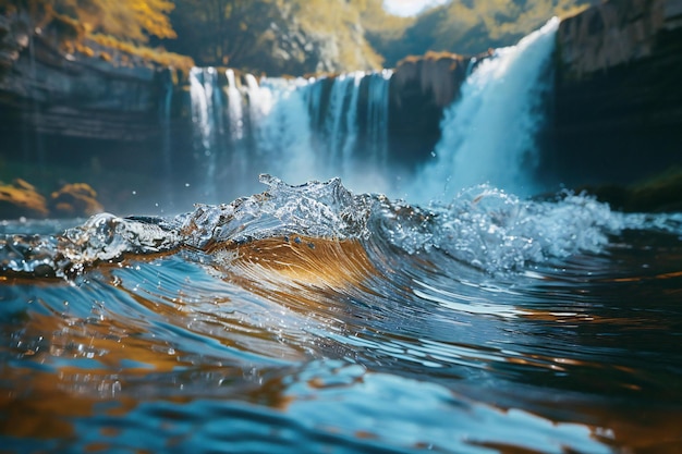 Closeup of the crest and crease in an ocean wave capturing its dynamic movement and detailed textur