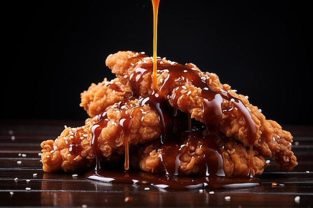 Photo a closeup of crispy fried chicken drizzled with sa