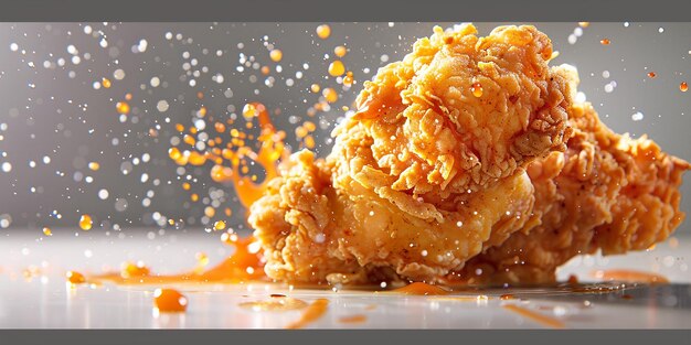 Photo closeup of crispy fried chicken with golden crust