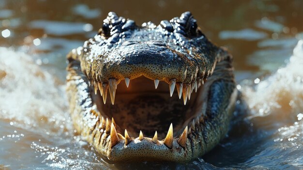 Closeup of a Crocodile with Open Mouth in Water