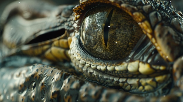 Closeup of a crocodile39s eye showcasing intricate textures