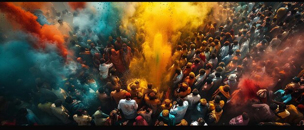 Photo closeup of a crowd celebrating holi together