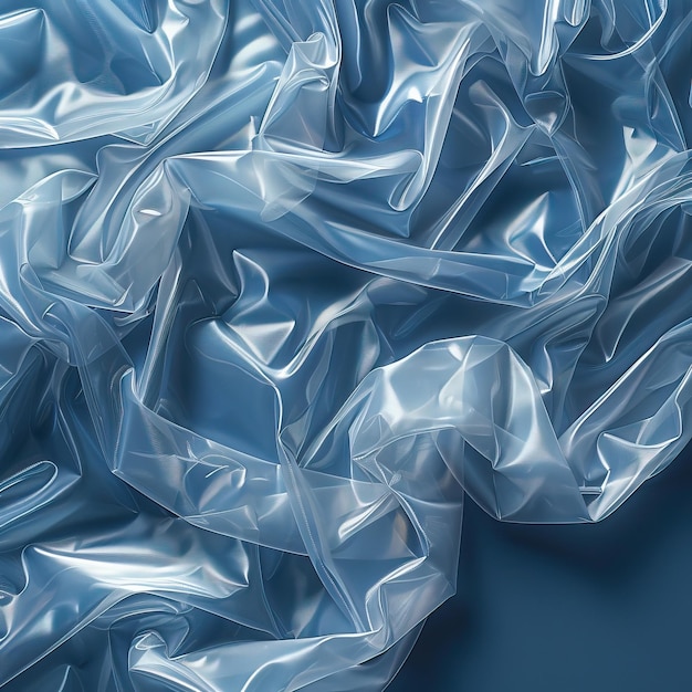 Closeup of crumpled translucent blue plastic material texture for abstract background or environment