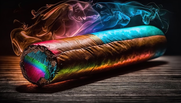 A closeup of a Cuban cigar with smoke atmospheric lighting and a background Generative Ai