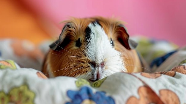 Photo closeup of cuddly guinea pig snoozing