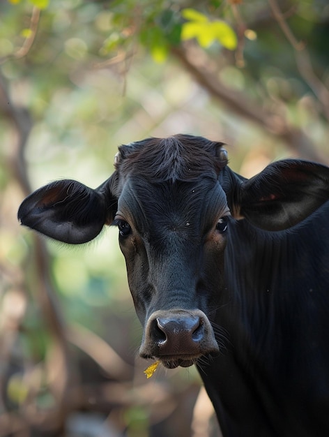 CloseUp of a Curious Black Cow in Natural Habitat