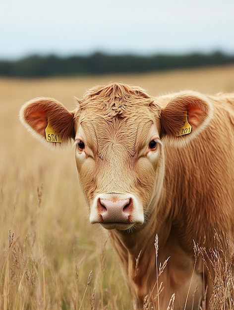 CloseUp of a Curious Calf in a Pasture Farm Life and Agriculture