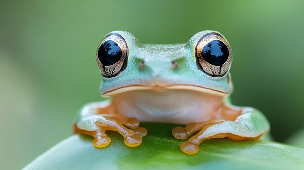 Photo closeup of a curious green tree frog with striking eyes