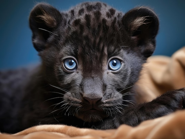 Closeup of a cute black panther cub