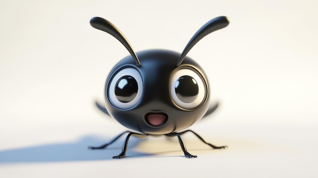 CloseUp of a Cute Cartoon Ant with Big Eyes on Light Background