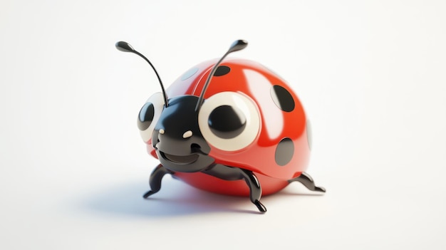 Closeup of a Cute Cartoon Ladybug with Red and Black Patterns on White Background