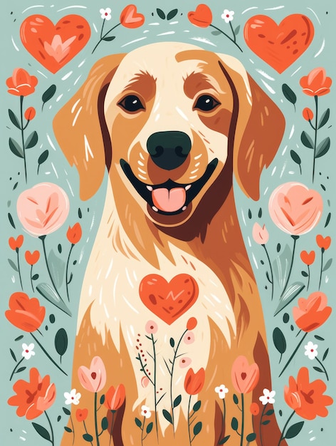 a closeup cute dog surrounded by hearts or holding a heartshaped object representing love and affection