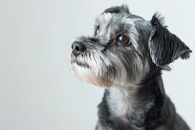 CloseUp Cute Funny Gray Dog Smiling on Isolated White Background